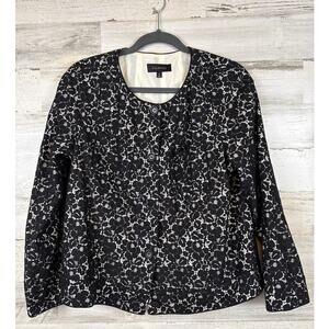 Talbots Womens 12 Black Floral Lace Overlay Crew Neck Blazer Work Casual Jacket